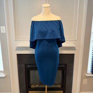 💙 Grace Karin Blue Off-Shoulder Ruffle Bodycon Dress – Size L 💙